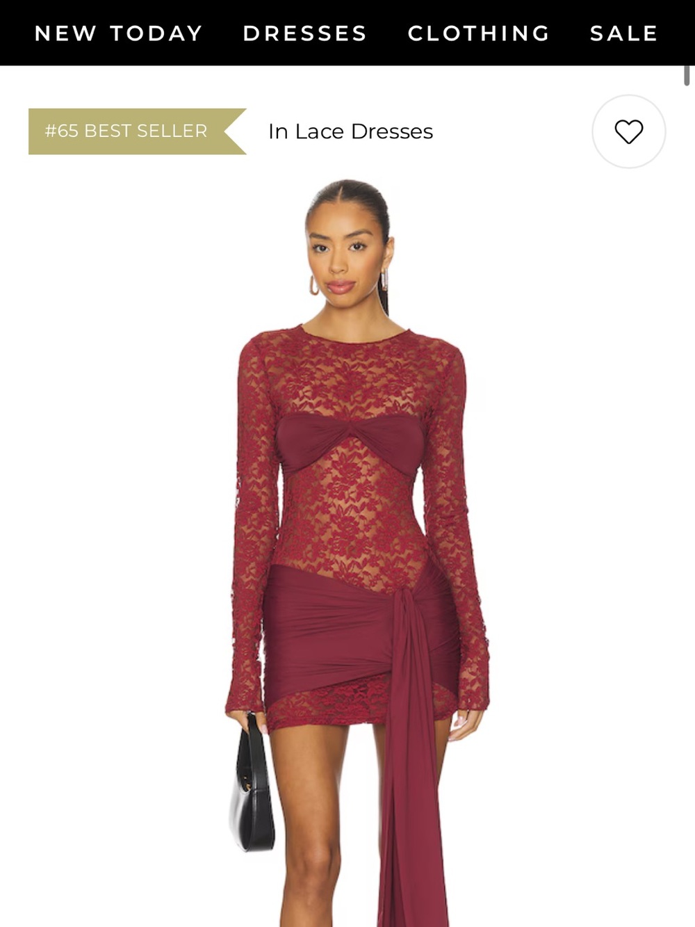 Women's Lace Long-Sleeve Mini Dress in Burgundy